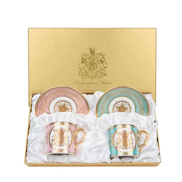 Royal Collection Shop Special Edition Lustre Pink And Green Coffee Cup And Saucer | Cups & Saucers